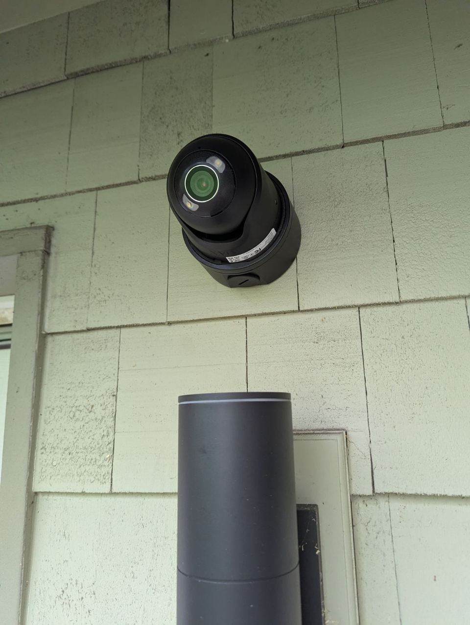 Exterior security camera under an eave