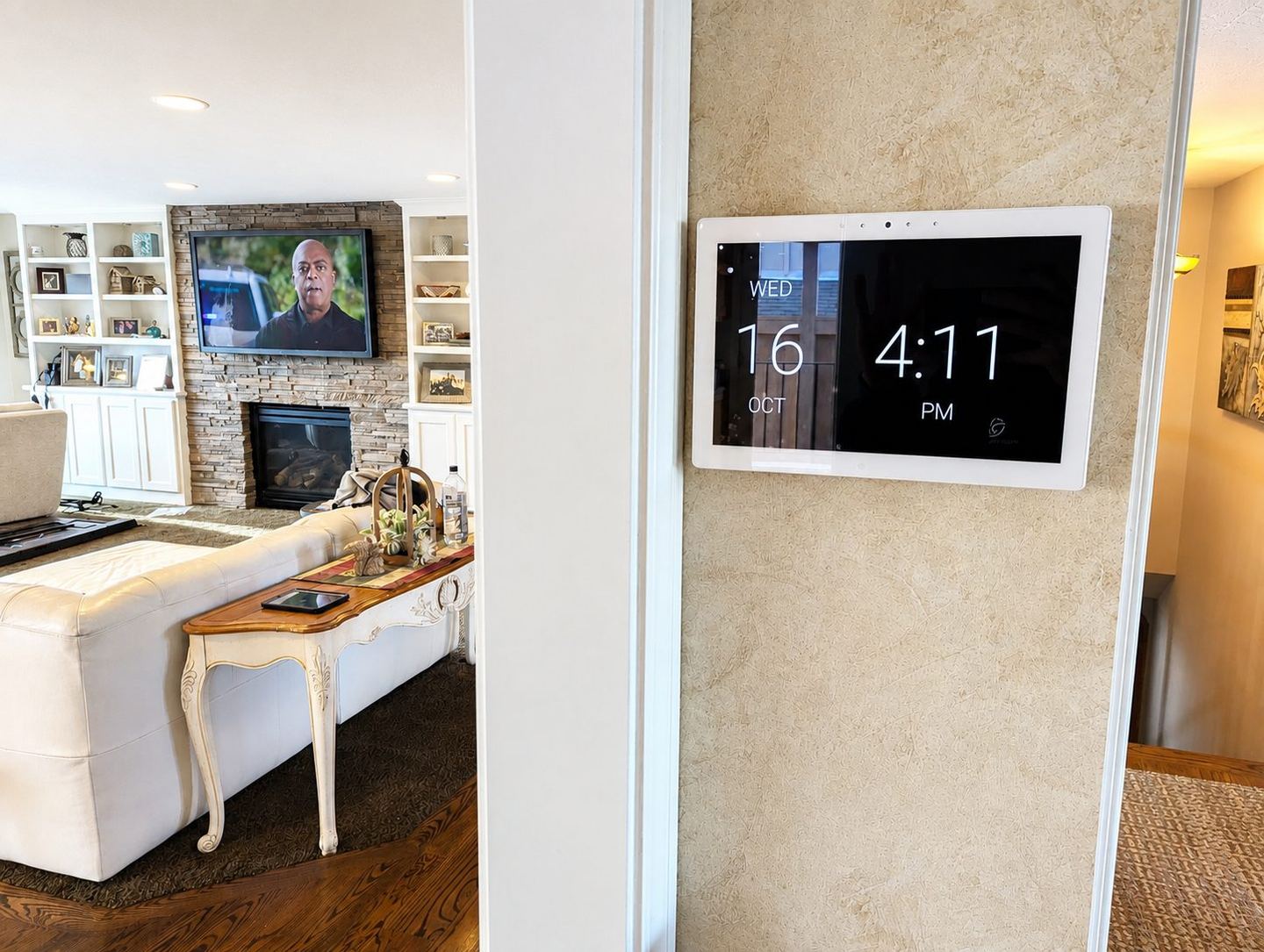 A Control4 touch panel in a great room