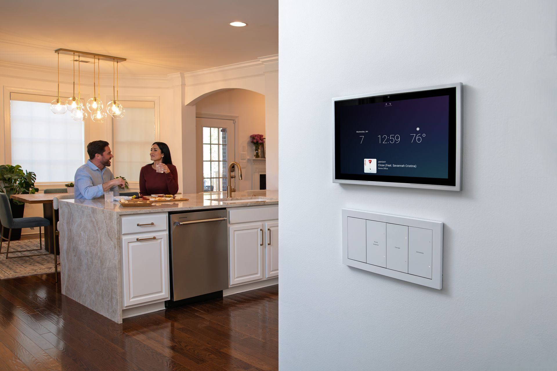 Control4 lighting keypad in a kitchen