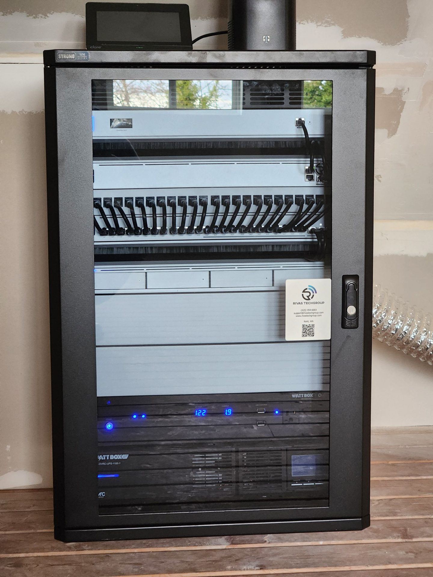 Equipment rack in an estate mechanical room