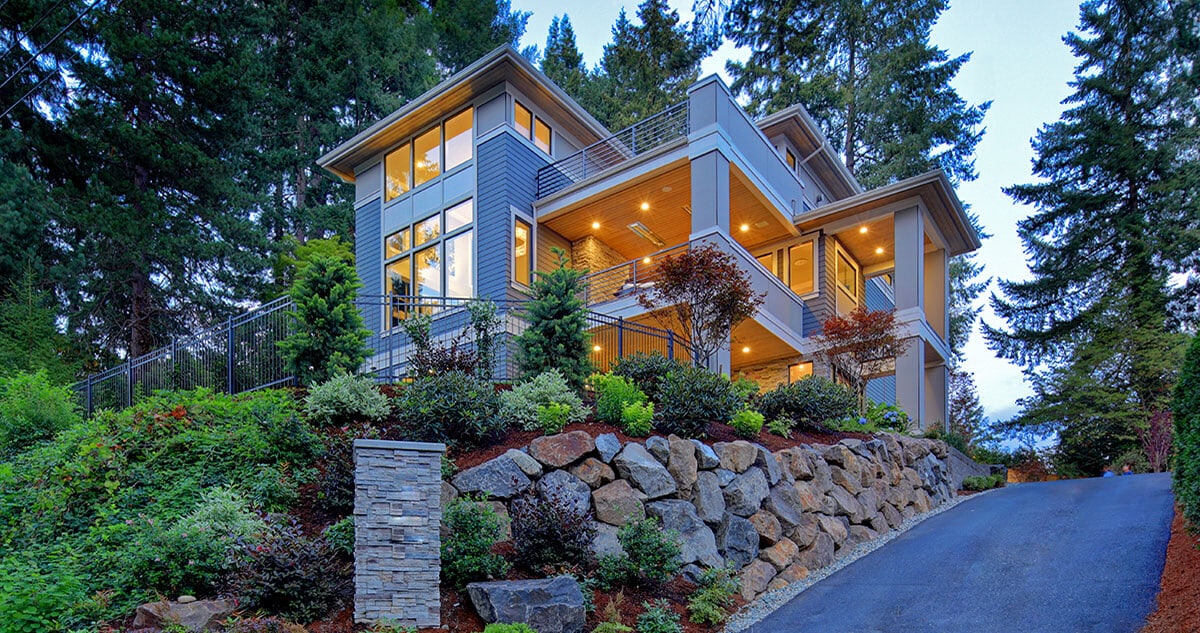 Luxury home with outdoor lighting