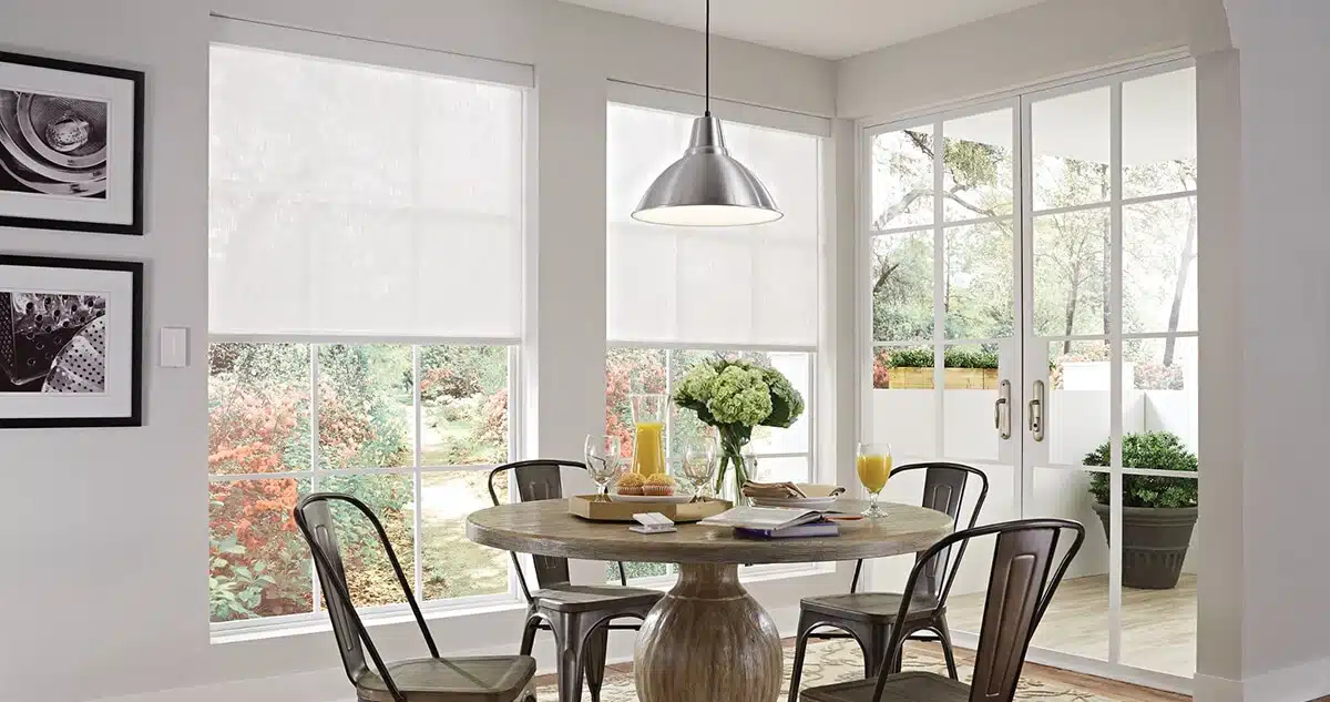 Dining room utilizing shades as climate control